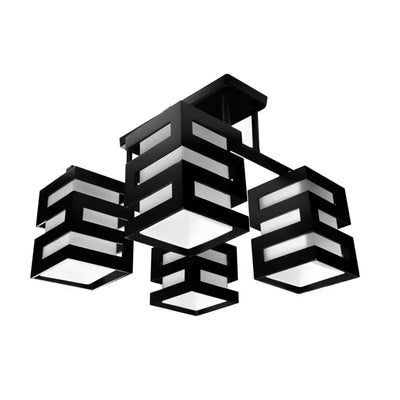 VANJA Ξύλινος πολυέλαιος, Τετράγωνο αμπαζούρ, 4 X Socket E27, Λευκό / Μαύρο