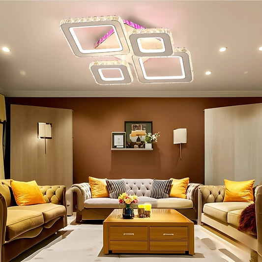 Πολυέλαιος LED με τηλεχειριστήριο και κρύσταλλο TERRANO RGB 162W, 4 τετράγωνα, κρύο/θερμό/ουδέτερο φως, ρυθμιζόμενο, γυαλιστερό χρώμιο λευκό