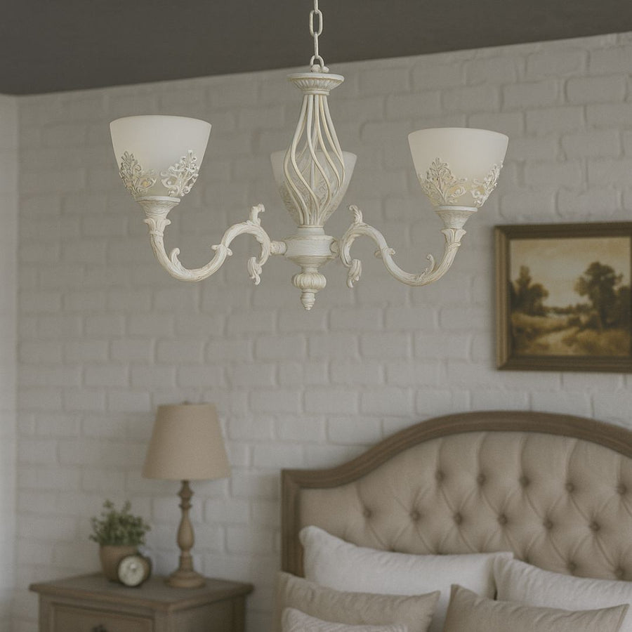 Πολυέλαιος VINTAGE, Κρεμαστό τύπου με μπράτσα, ΚΑΤΟΙΚΙΑ, Κυκλικό, 3xE27, Γυαλί και Μέταλλο, Λευκό