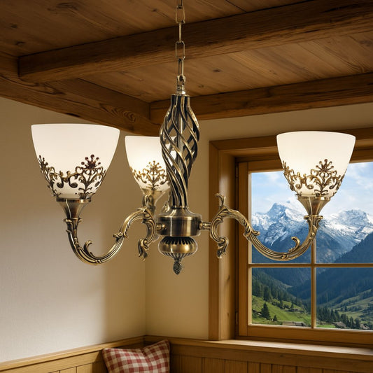 Πολυέλαιος VINTAGE, Τύπος κρεμαστό, COTTAGE, Κυκλικός, 3xE27, Γυαλί και Μέταλλο, Μπρούτζος