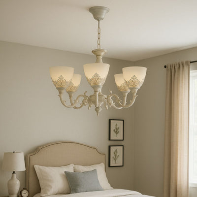 Πολυέλαιος VINTAGE, Τύπος κρεμαστό, COTTAGE, Κυκλικό, 5xE27, Γυαλί και Μέταλλο, Λευκό