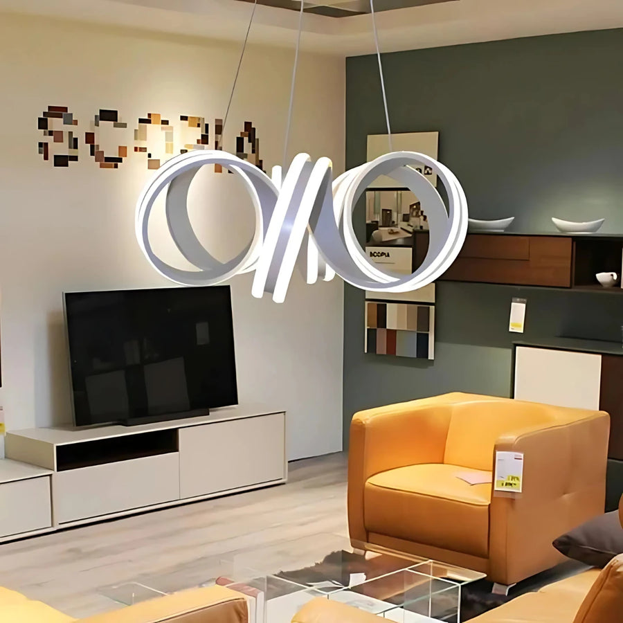 Κρεμαστός πολυέλαιος LED με τηλεχειριστήριο INFINITY TWIST 180W, Κυματιστό, Κρύο/Ζεστό/Ουδέτερο φως, Ρυθμιζόμενο, Λευκό, Ρυθμιζόμενο ύψος