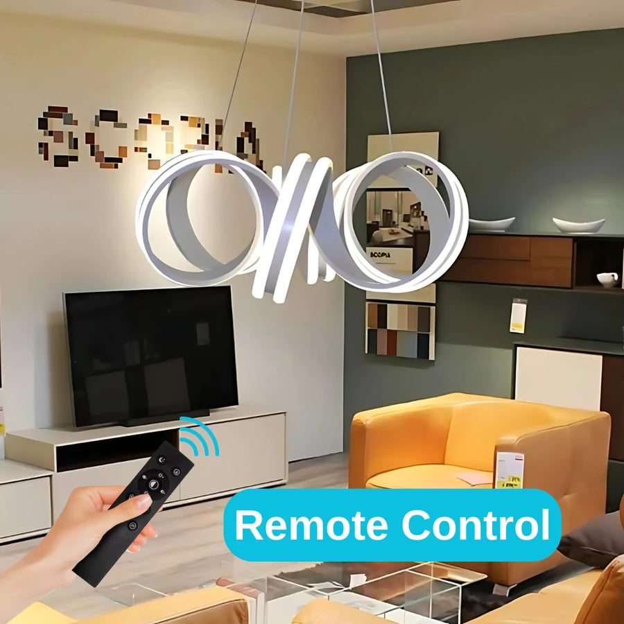 Κρεμαστός πολυέλαιος LED με τηλεχειριστήριο INFINITY TWIST 180W, Κυματιστό, Κρύο/Ζεστό/Ουδέτερο φως, Ρυθμιζόμενο, Λευκό, Ρυθμιζόμενο ύψος