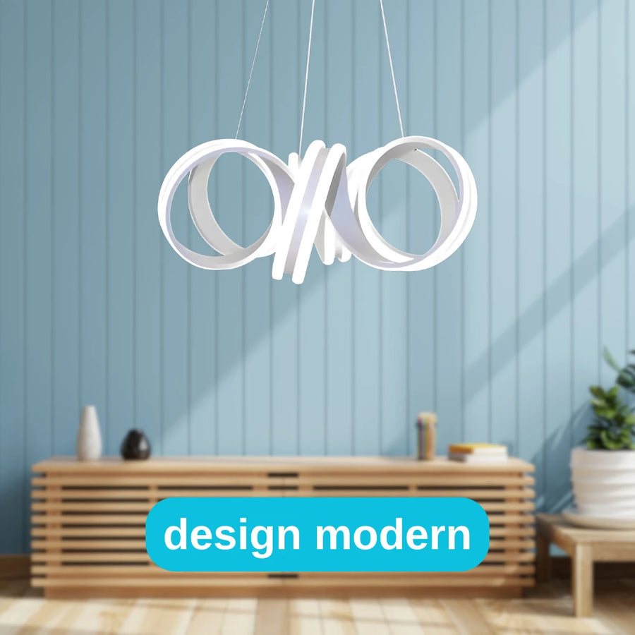 Κρεμαστός πολυέλαιος LED με τηλεχειριστήριο INFINITY TWIST 180W, Κυματιστό, Κρύο/Ζεστό/Ουδέτερο φως, Ρυθμιζόμενο, Λευκό, Ρυθμιζόμενο ύψος