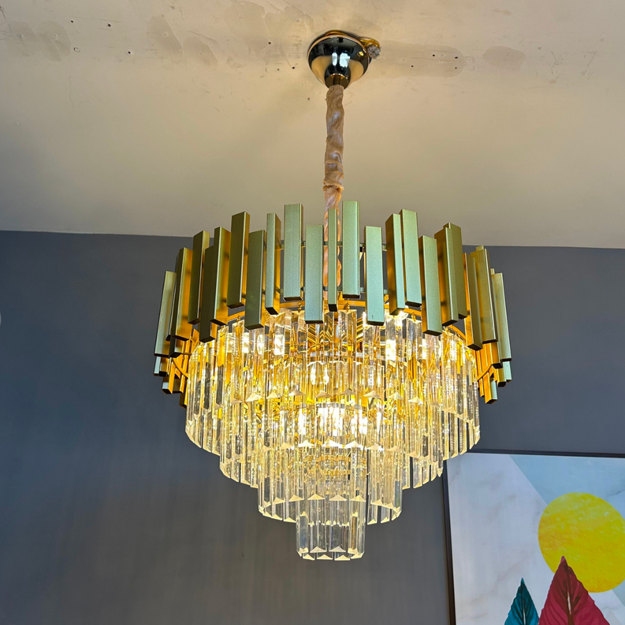 Crystal Chandelier BLOIS Eleganza, Διάμετρος 49cm, 8x E14, Γυαλιστερό Χρυσό, Ρυθμιζόμενο Ύψος