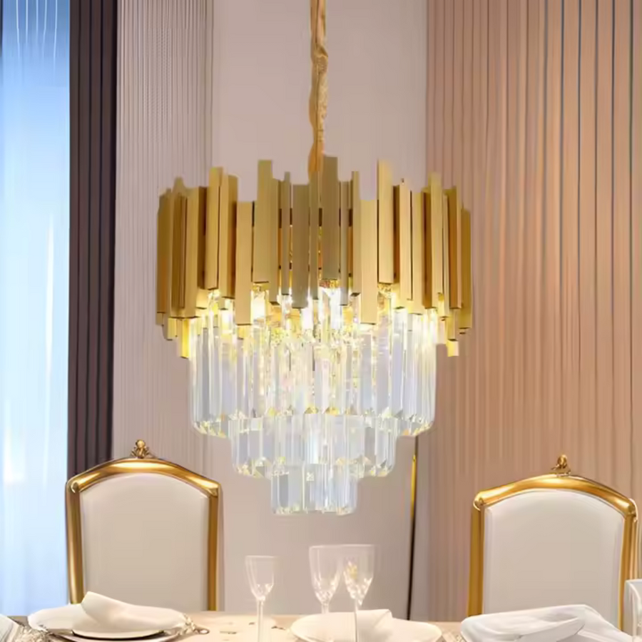 Crystal Chandelier BLOIS Eleganza, Διάμετρος 49cm, 8x E14, Γυαλιστερό Χρυσό, Ρυθμιζόμενο Ύψος
