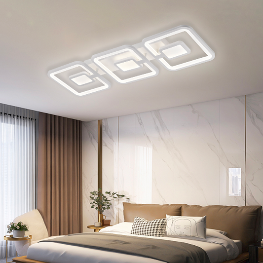 Πολυέλαιος LED με τηλεχειριστήριο FELIX 75W, 3 Τετράγωνα, Κρύο/Ζεστό/Ουδέτερο φως, Ρυθμιζόμενο, Λευκό