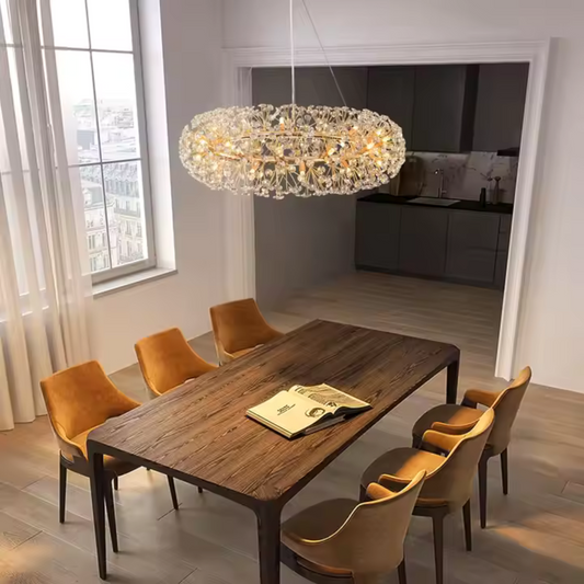 Crystal πολυέλαιος λεπτό 12x G9, διάμετρος 60cm, γυαλιστερό χρυσό, ρυθμιζόμενο ύψος