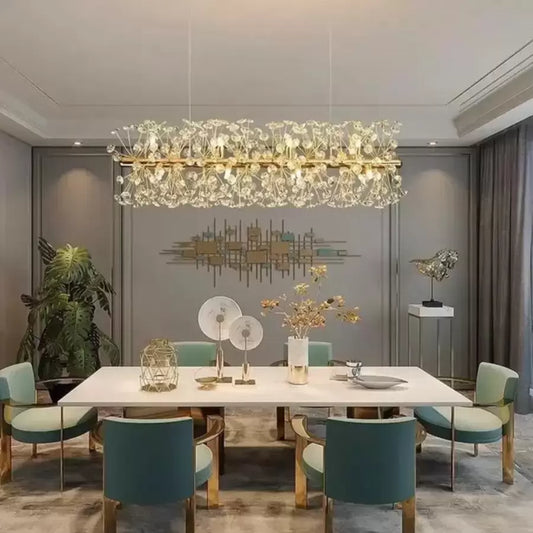 Crystal πολυέλαιος Minuet 9x G9, μήκους 70cm, γυαλιστερό χρυσό, ρυθμιζόμενο ύψος