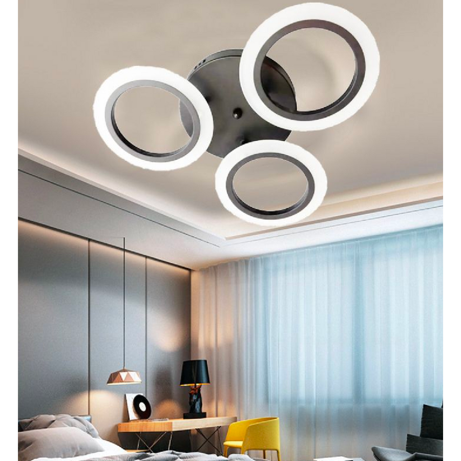 LARGE LED Πολυέλαιος 28W, 3 Κύκλοι, Κρύο/Ζεστό/Ουδέτερο φως, Μαύρο