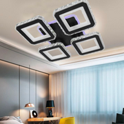 LED πολυέλαιος με τηλεχειριστήριο Leila, 79W, 4 τετράγωνα, κρύο/ζεστό/ουδέτερο φως, ασταθές, μαύρο