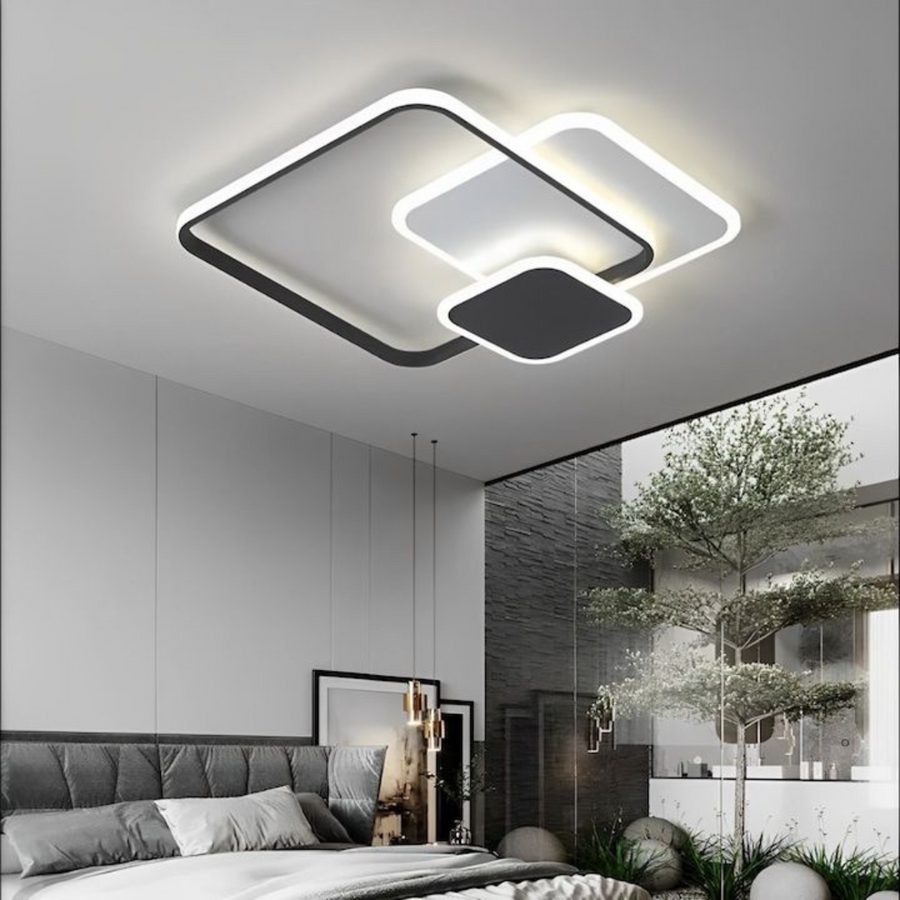 Πολυέλαιος LED με τηλεχειριστήριο ANEMONA 75W, 3 Τετράγωνα, Κρύο/Ζεστό/Ουδέτερο φως, Ρυθμιζόμενο, Μαύρο