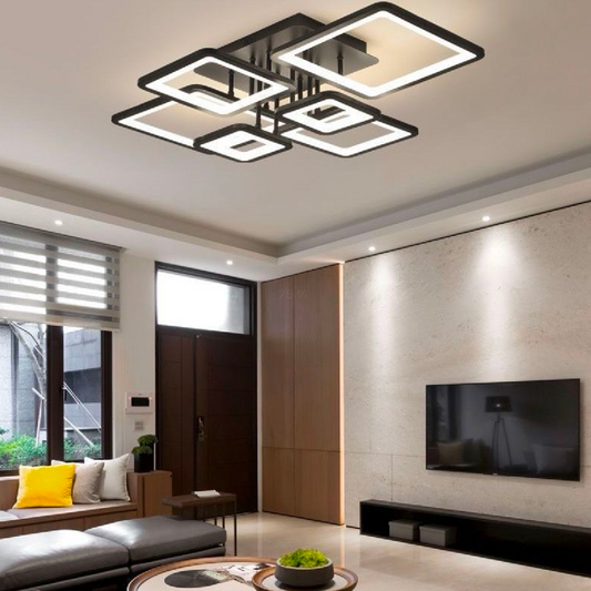 Πολυέλαιος LED με τηλεχειριστήριο ELLA 124W, 6 Τετράγωνα, Κρύο/Ζεστό/Ουδέτερο φως, Ρυθμιζόμενο, Μαύρο