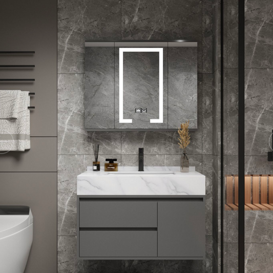 Σετ Έπιπλα Μπάνιου SANTORINI, 80x50cm, 2 τεμάχια, γκρι και λευκό