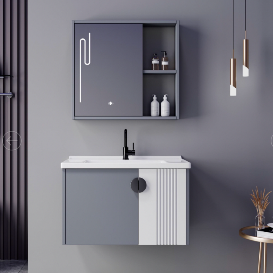 ΜΥΚΟΝΟΣ Σετ Έπιπλα Μπάνιου, 80x40cm, 2 Τεμάχια, Γκρι και Λευκό