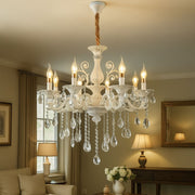 Sanssoci 8xe14 Crystal and Metal Chandelier - Βασιλική κομψότητα, ρυθμιζόμενο ύψος, ασημένιο λευκό