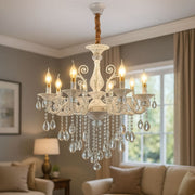 Sanssoci 8xe14 Crystal and Metal Chandelier - Βασιλική κομψότητα, ρυθμιζόμενο ύψος, ασημένιο λευκό