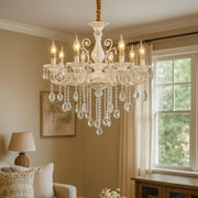 Sanssoci 8xe14 Crystal and Metal Chandelier - Βασιλική κομψότητα, ρυθμιζόμενο ύψος, ασημένιο λευκό