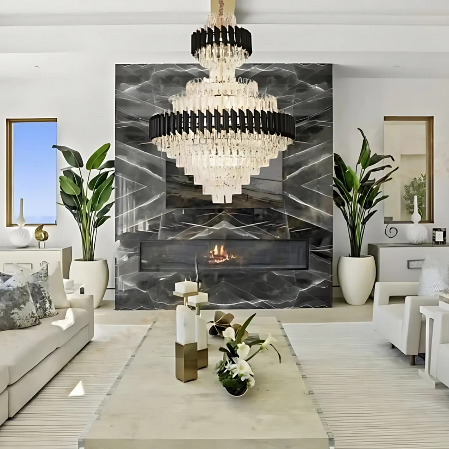 Κρυστάλλινος πολυέλαιος VERSAILLES Supremo Reale E14, 80cm x 110cm, Γυαλιστερό χρυσό και μαύρο, ρυθμιζόμενο ύψος