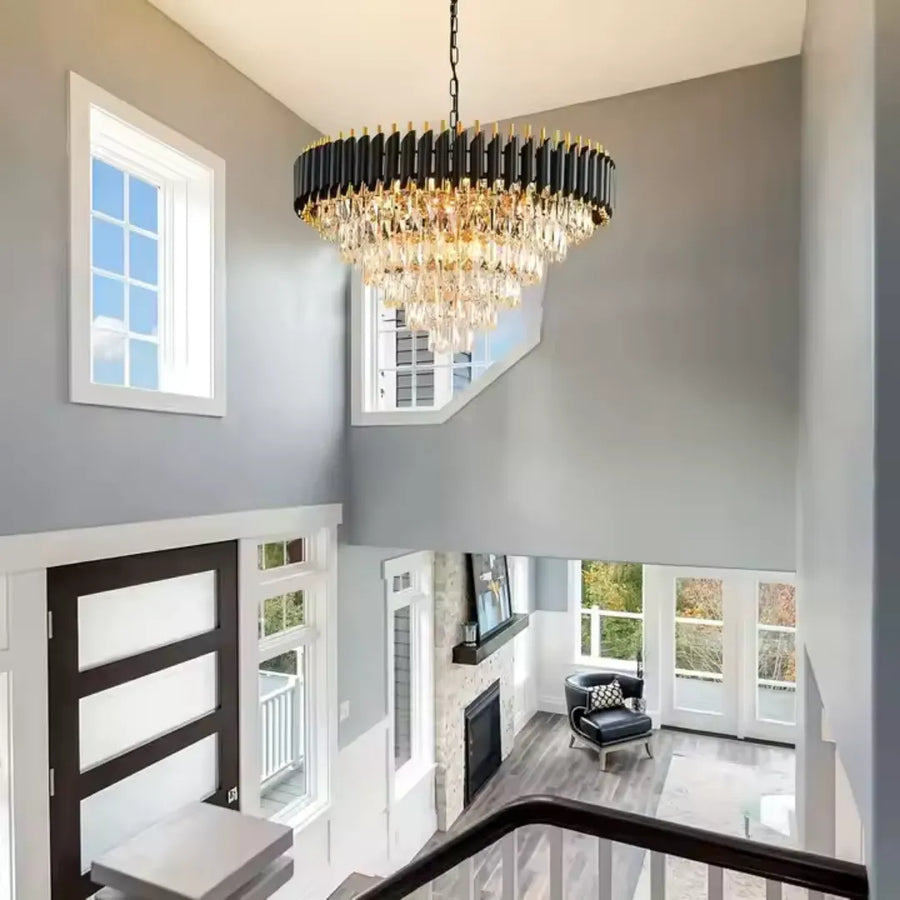 Crystal πολυέλαιο Versailles Magno 8xe27, διάμετρο 60cm, γυαλιστερό και μαύρο χρυσό, ρυθμιζόμενο ύψος