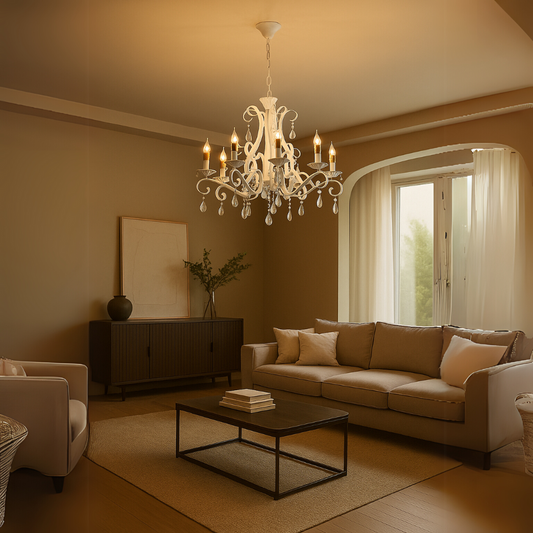 DELLI SANTI Πολυέλαιος 6xE14, Διάμετρος 49cm, Λευκός, Ρυθμιζόμενο Ύψος