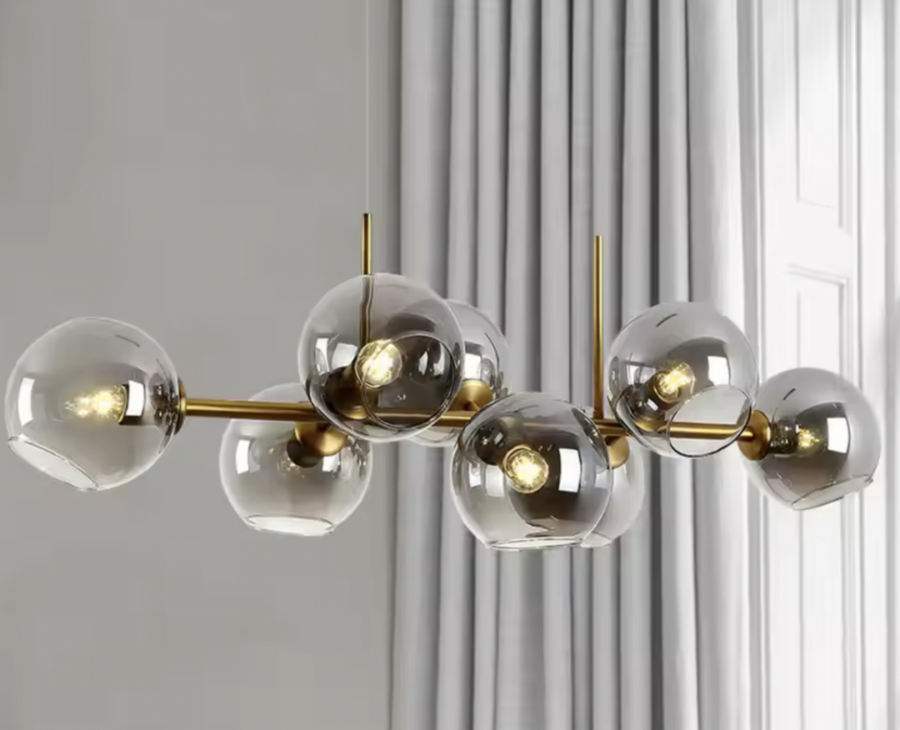 Στρογγυλό, μέτριο grand, 8xe27, χρυσό, μέταλλο