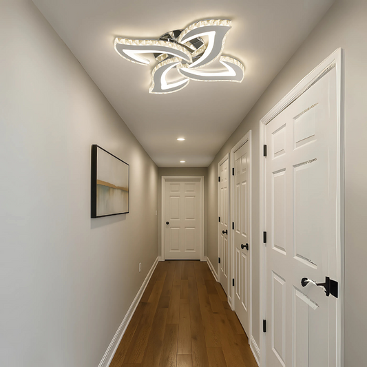 Πολυέλαιος Alejandro LED με τηλεχειριστήριο, 73W, 4 λουλούδια, δροσερό/ζεστό/ουδέτερο φως με δυνατότητα ρύθμισης φωτισμού, χρώμιο