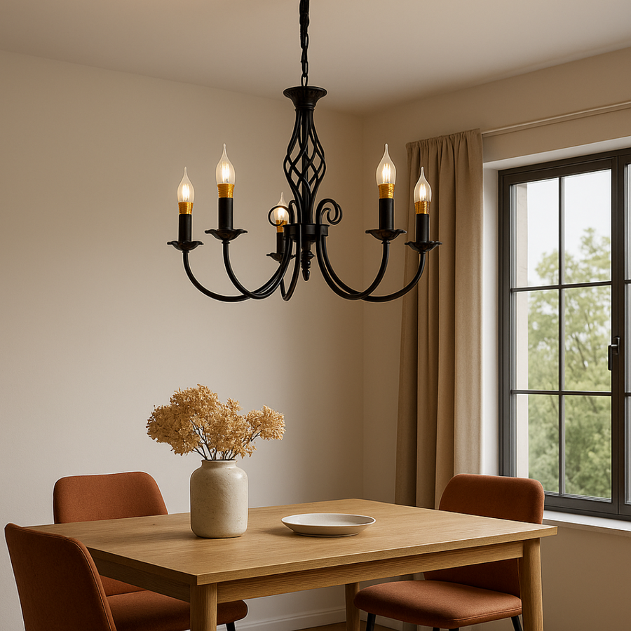 Πολυέλαιος Perla, 5xE14, Μαύρος, Ρυθμιζόμενο Ύψος