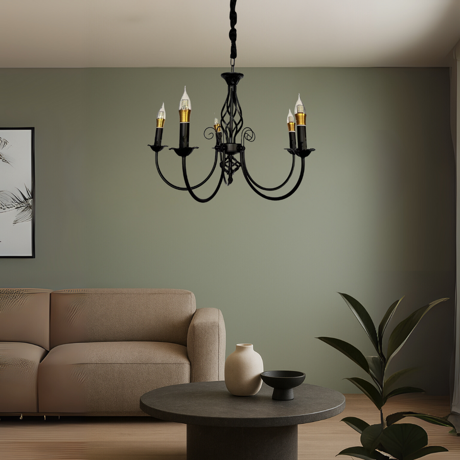 Πολυέλαιος Perla, 5xE14, Μαύρος, Ρυθμιζόμενο Ύψος