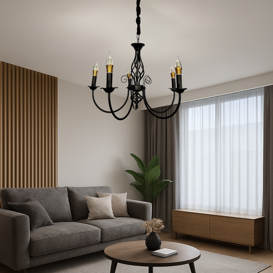 Πολυέλαιος Perla, 5xE14, Μαύρος, Ρυθμιζόμενο Ύψος