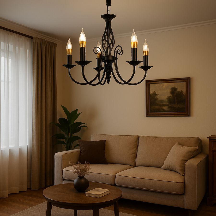 Πολυέλαιος Perla, 5xE14, Μαύρος, Ρυθμιζόμενο Ύψος