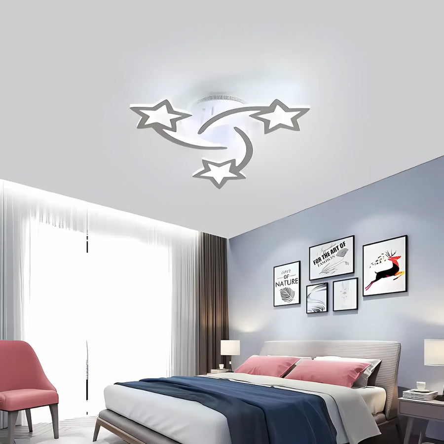 Πολυέλαιος LED με τηλεχειριστήριο IPOMOEA 48W, 3 αστέρια, Κρύο/Ζεστό/Ουδέτερο φως, Ρυθμιζόμενο, Λευκό