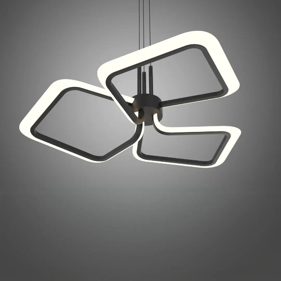 Lustra LED suspendata cu Telecomanda RIMINI 56W, 3 Patrate, lumina Rece/Calda/Neutra, Dimabila, Negru