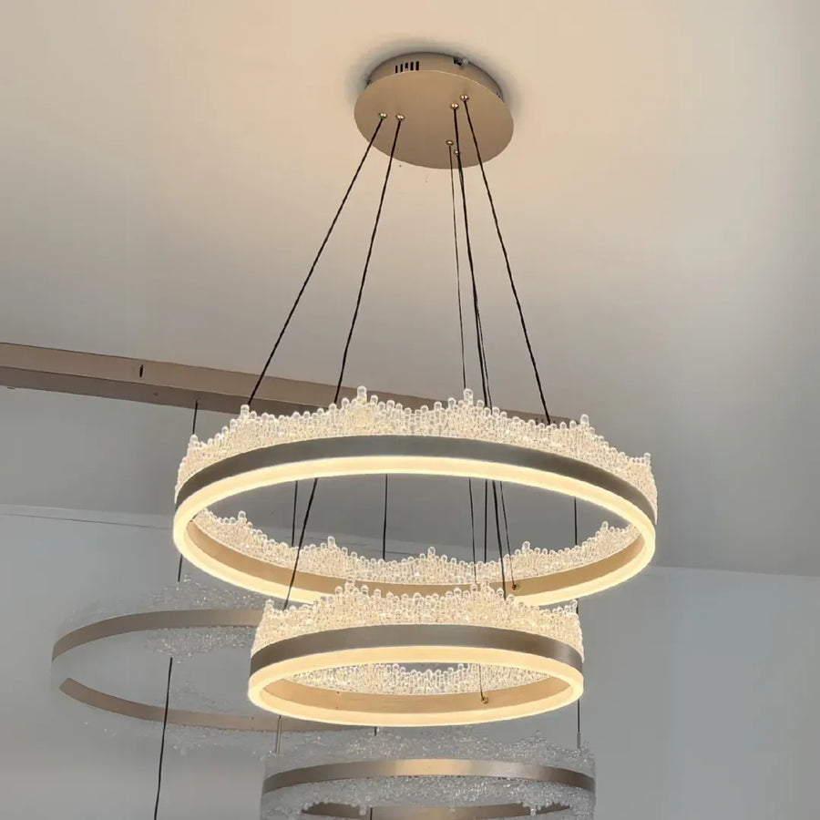 Κρεμαστός πολυέλαιος LED με τηλεχειριστήριο FOSCO 126W, Κρύο/Ζεστό/Ουδέτερο φως, Ρυθμιζόμενο, Ρυθμιζόμενο ύψος, Χρυσό