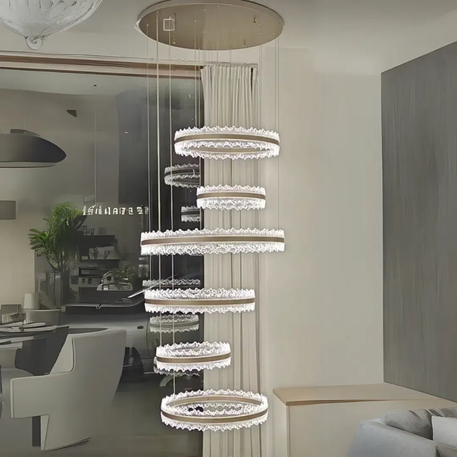 Κρεμαστός πολυέλαιος LED με τηλεχειριστήριο PINO 480W, Κρύο/Ζεστό/Ουδέτερο φως, Ρυθμιζόμενο, Ρυθμιζόμενο ύψος, Χρυσό