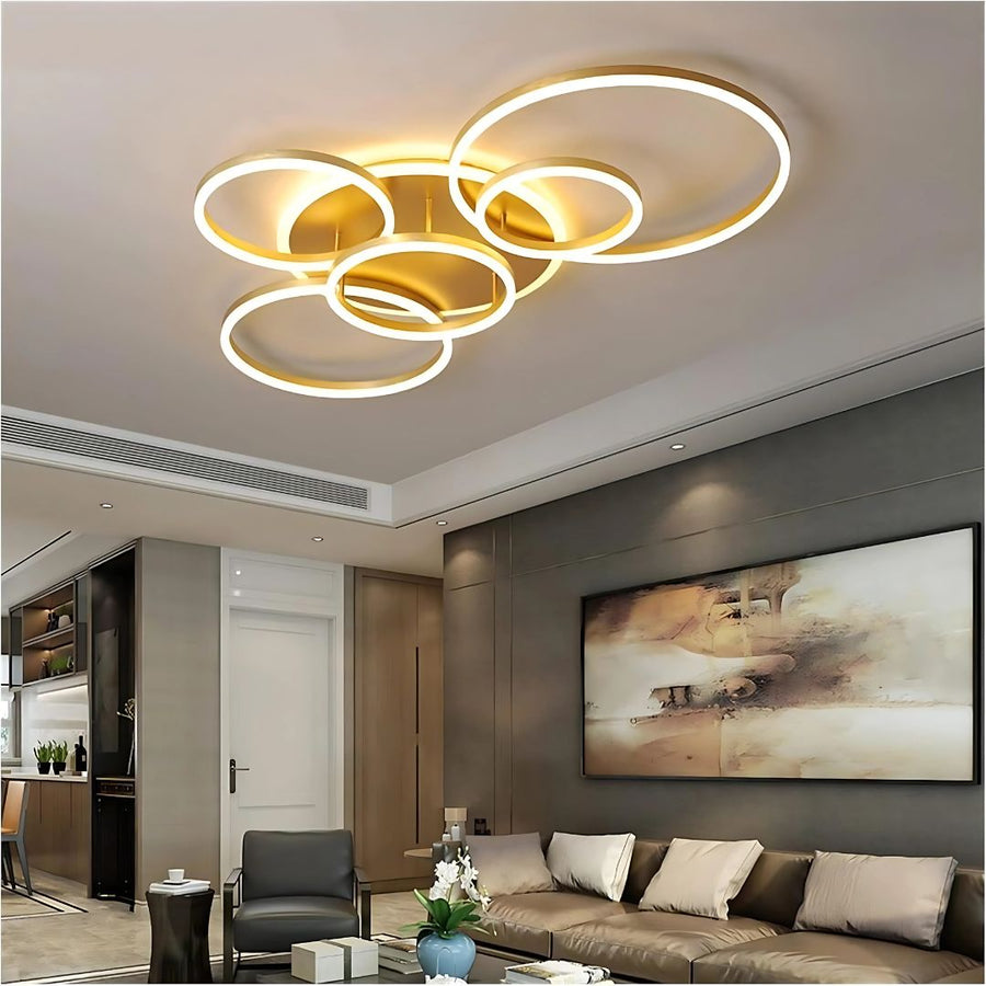 Πολυέλαιος LED με Τηλεχειριστήριο DARIO, 5 κύκλοι, 138W, Θερμό/Ψυχρό/Ουδέτερο φως, Ρυθμιζόμενο, Χρυσό