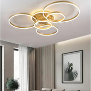 Lustra LED cu Telecomnda DARIO, 5 cercuri, 120W, Lumina Calda/Rece/Neutra, Dimabila, Auriu