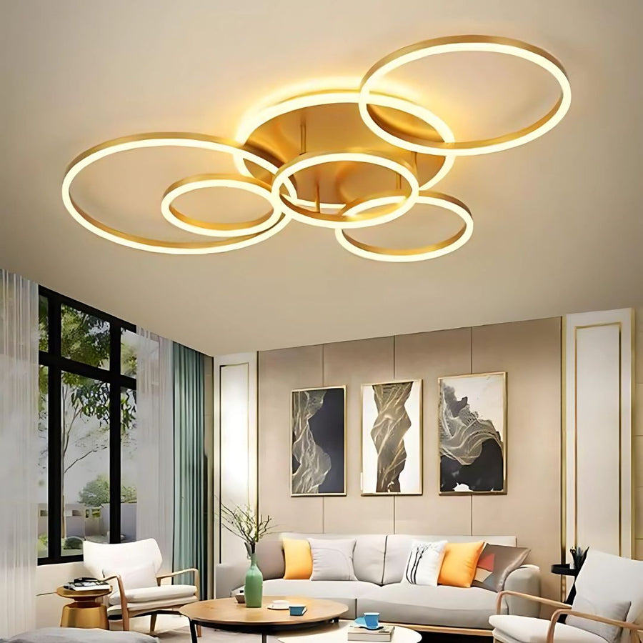 Πολυέλαιος LED με Τηλεχειριστήριο DARIO, 5 κύκλοι, 138W, Θερμό/Ψυχρό/Ουδέτερο φως, Ρυθμιζόμενο, Χρυσό