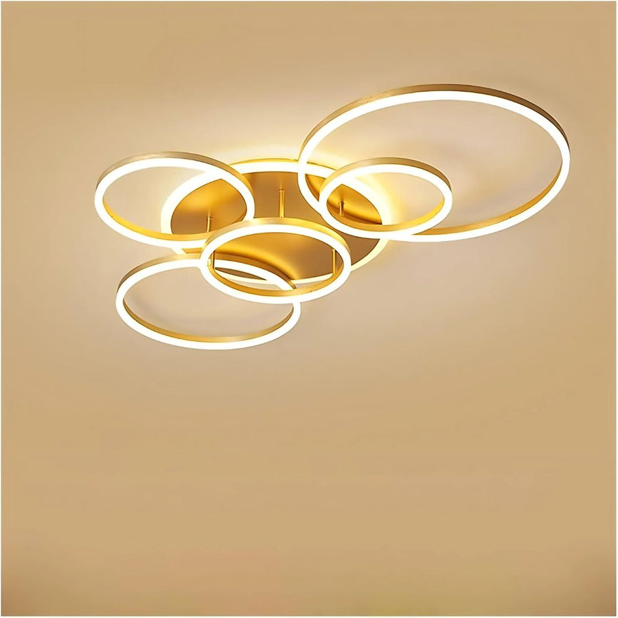 Πολυέλαιος LED με Τηλεχειριστήριο DARIO, 5 κύκλοι, 138W, Θερμό/Ψυχρό/Ουδέτερο φως, Ρυθμιζόμενο, Χρυσό