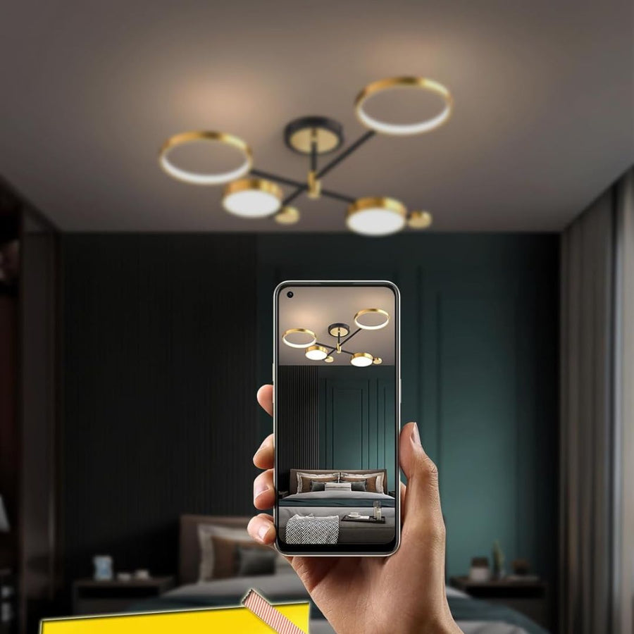 Πολυέλαιος LED με Τηλεχειριστήριο MARIA, 4 Στοιχείων, 44W, Θερμό/Ψυχρό/Ουδέτερο φως, Ρυθμιζόμενο, Χρυσό