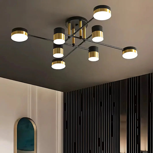 Πολυέλαιος LED με Τηλεχειριστήριο MARIO, 56W, 8 Στοιχεία, Κρύο/Ζεστό/Ουδέτερο φως, Ρυθμιζόμενο, Μαύρο/Χρυσό