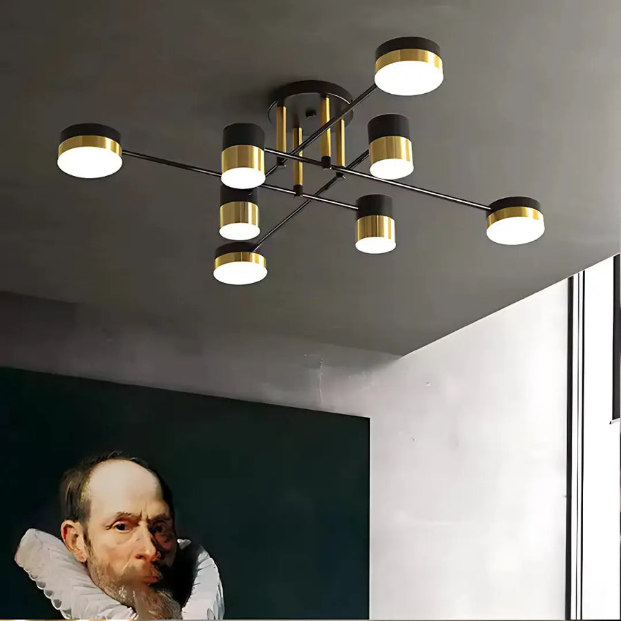 Πολυέλαιος LED με Τηλεχειριστήριο MARIO, 56W, 8 Στοιχεία, Κρύο/Ζεστό/Ουδέτερο φως, Ρυθμιζόμενο, Μαύρο/Χρυσό