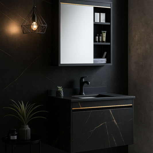 Σετ Έπιπλα Μπάνιου 80x50cm 2 Τεμάχια Μαύρο