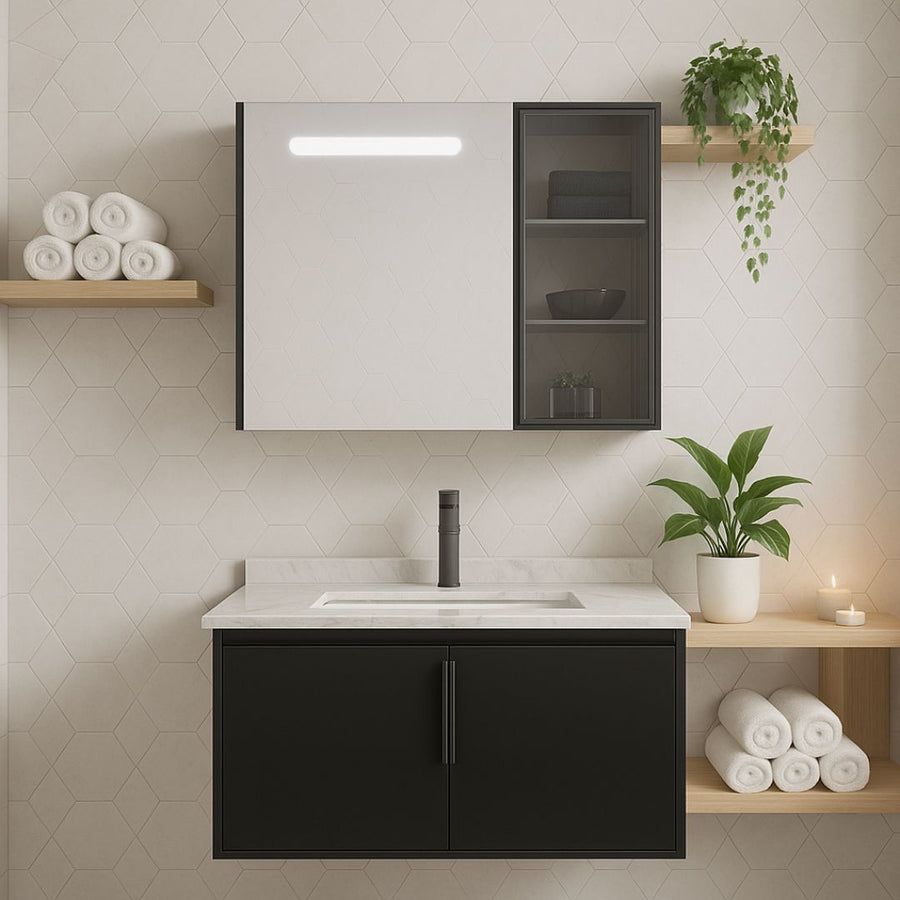 Σετ Έπιπλα Μπάνιου RHODOS, 80cm, 2 τεμάχια, ασπρόμαυρο