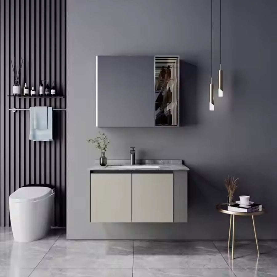 Σετ Έπιπλα Μπάνιου ΖΑΚΥΝΘΟΣ, 80cm, 2 τεμάχια, γκρι και κρεμ