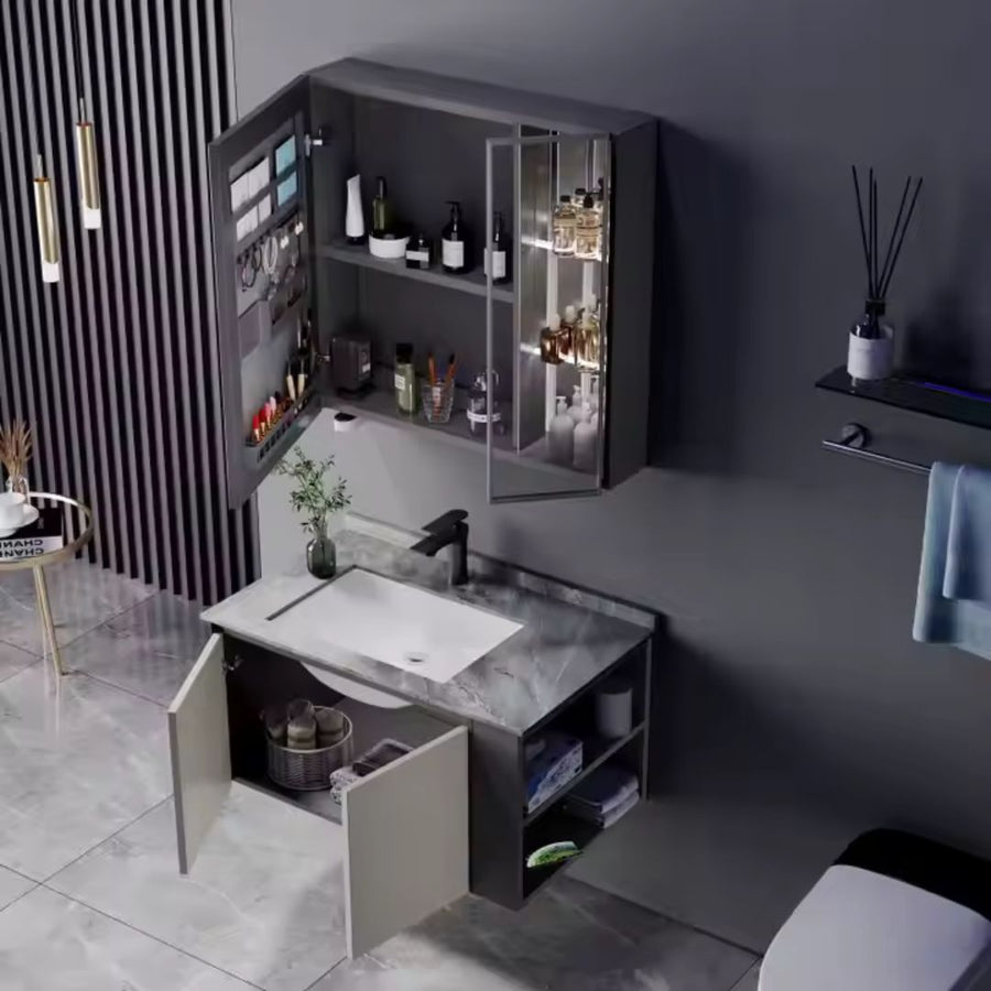 Σετ Έπιπλα Μπάνιου ΖΑΚΥΝΘΟΣ, 80cm, 2 τεμάχια, γκρι και κρεμ