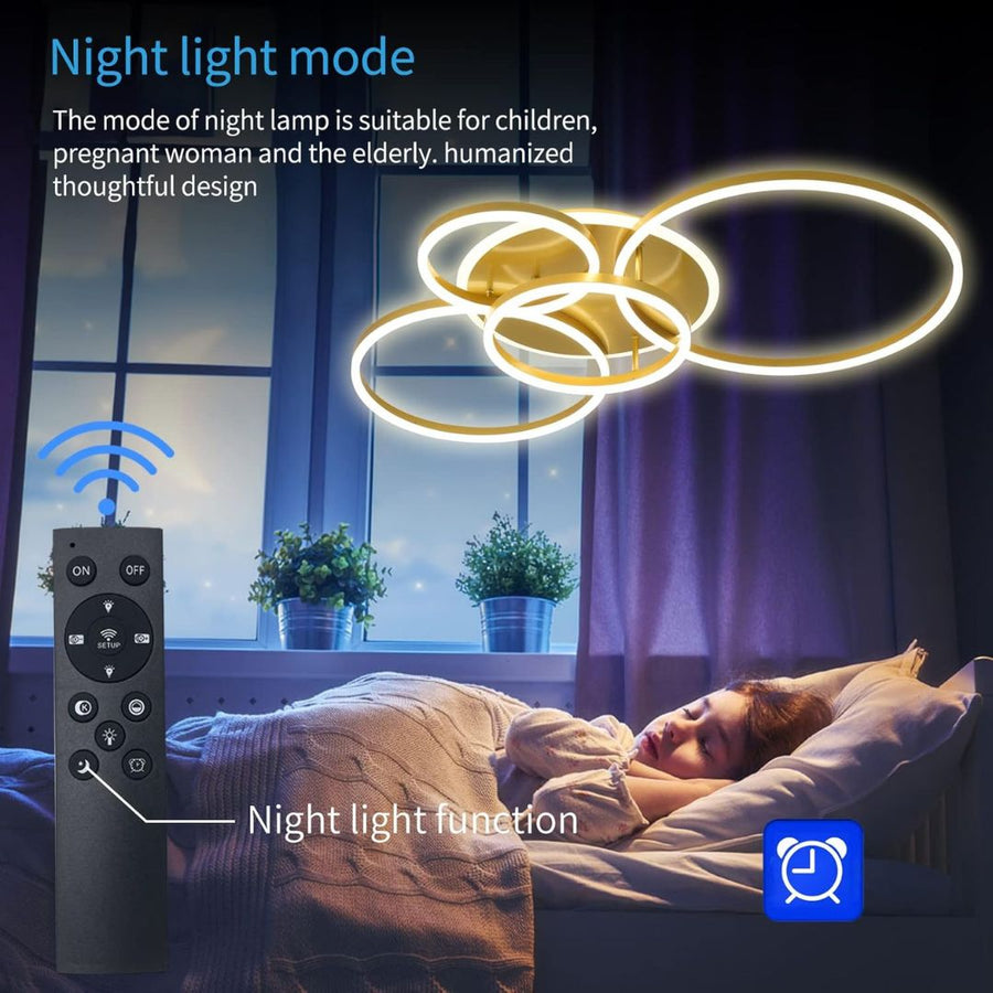 Πολυέλαιος LED με Τηλεχειριστήριο DARIO, 4 κύκλοι, 112W, Θερμό/Ψυχρό/Ουδέτερο φως, Ρυθμιζόμενο, Χρυσό