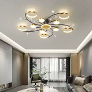 Lustra LED cu Telecomnda KARINA, 68W, 10 Elemente, Lumina Calda/Rece/Neutra, Dimabila, Auriu