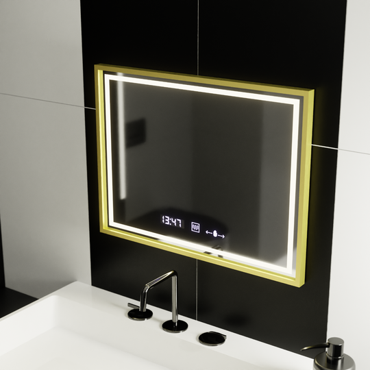 Ορθογώνιος καθρέφτης LED, 80x60 cm, Verite Royale Gold MotionGlow Marcello, Σύστημα αποθαμβώματος, Ρολόι & Θερμόμετρο, Dimable Καθρέφτες Marcello Προεπιλεγμένος τίτλος Alessandro Design