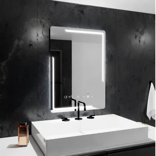 Ορθογώνιος καθρέφτης LED, 60x80cm, Rayonnement MotionGlow Marcello, Σύστημα Demister, Ρολόι & Θερμόμετρο, Ρυθμιζόμενο